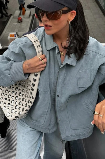Blue Zip Lapel Jacket