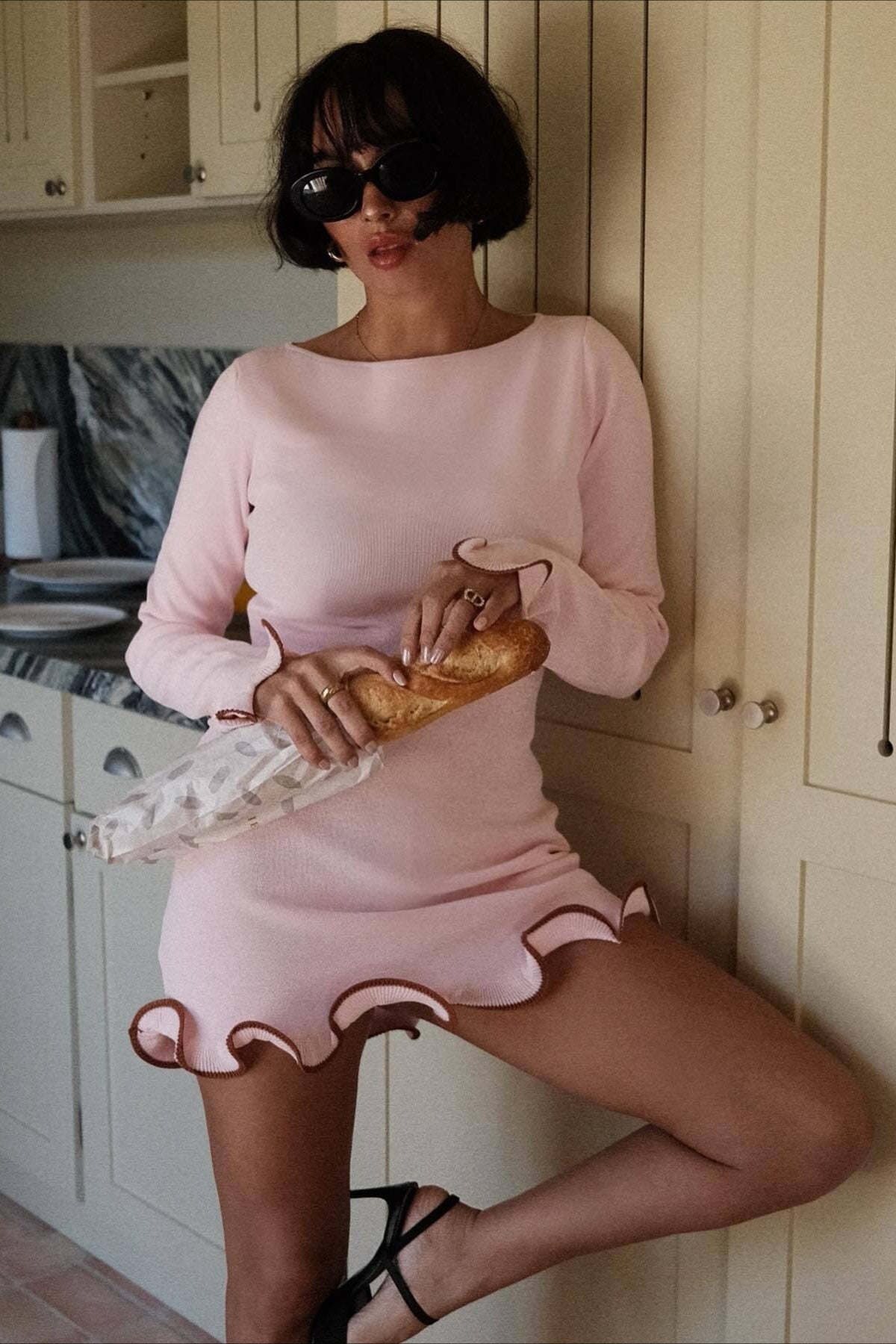 Sexy Fitted Ruffled Wave Edge Long Sleeve Mini Dress
