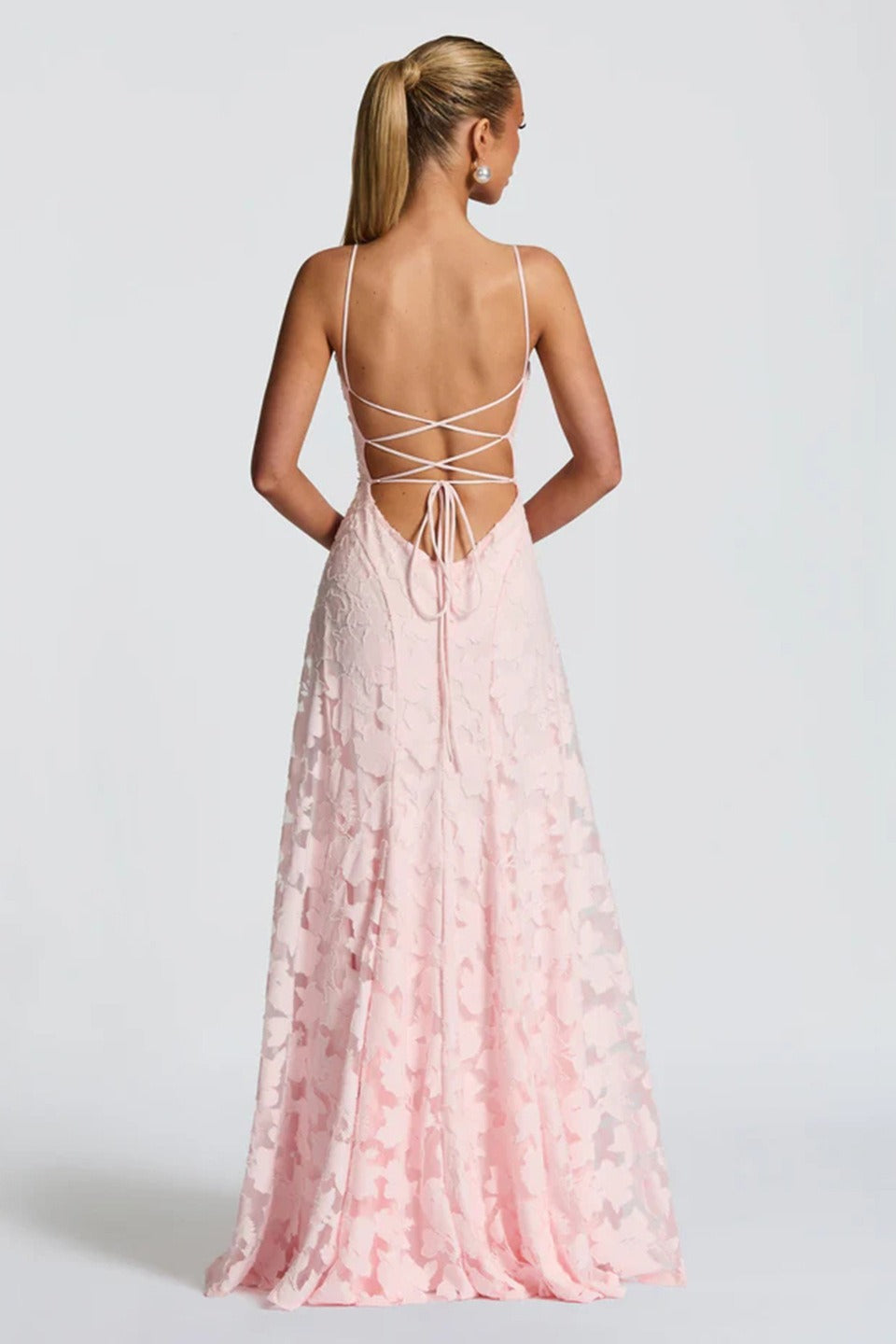 Jacquard Cami Backless Maxi Lace Dress