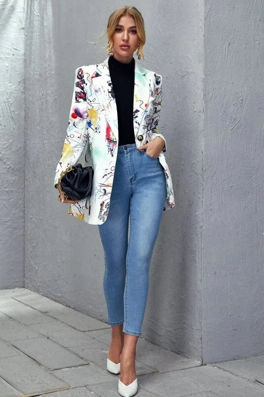Graffiti Print Vintage Blazer