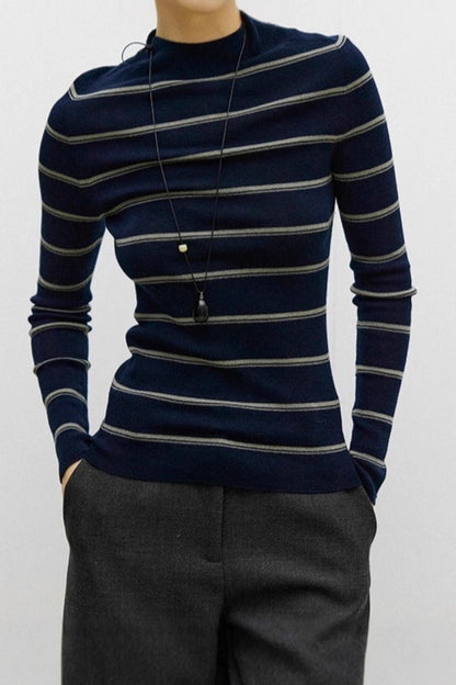 Seamless Stripe Mock Neck Knit Top