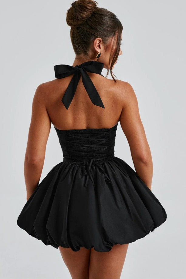 Elegant Halter Tie Bow Bodycon Cocktail Dress