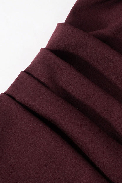 Strapless Ruched Waist Bodycon Maxi Dress Mesh Gloves Scarf Set