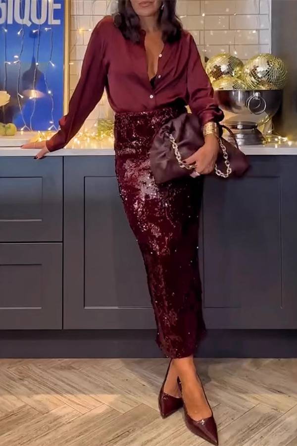 Burgundy satin shirt