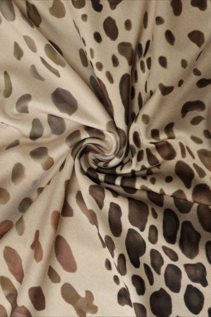 Halter Leopard Print Fitted Backless Asym Midi Dress