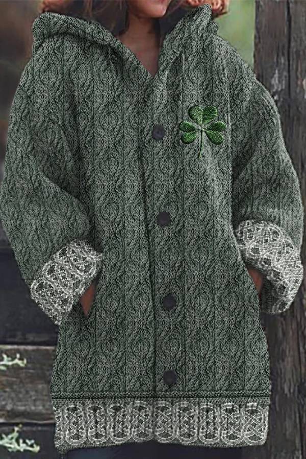 Women's Irish Celtic Knot Jacquard Hooded Sweater