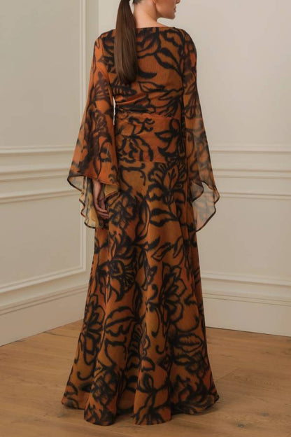 LONG PRINTED DRESS WITH WIDE SLEEVES