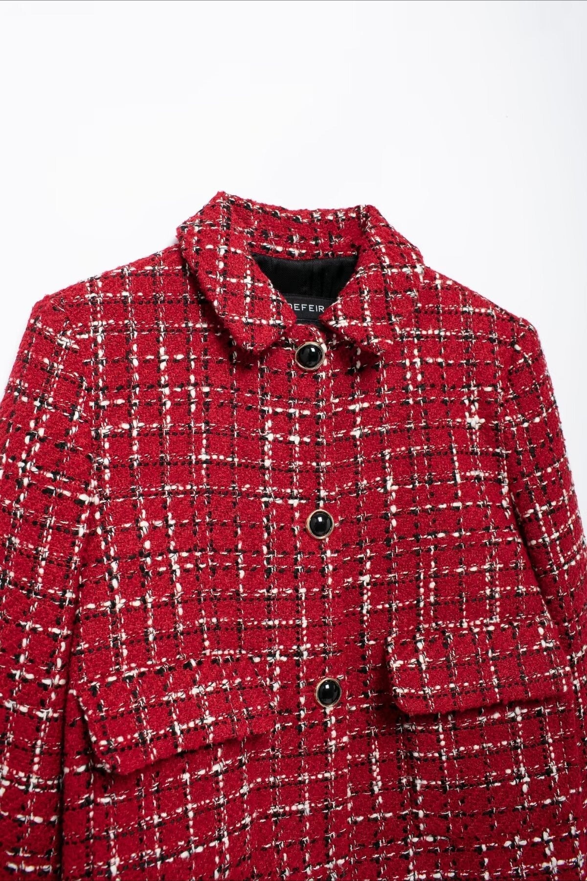 Padded Shoulder Tweed Two Piece Blazer Skirt Set