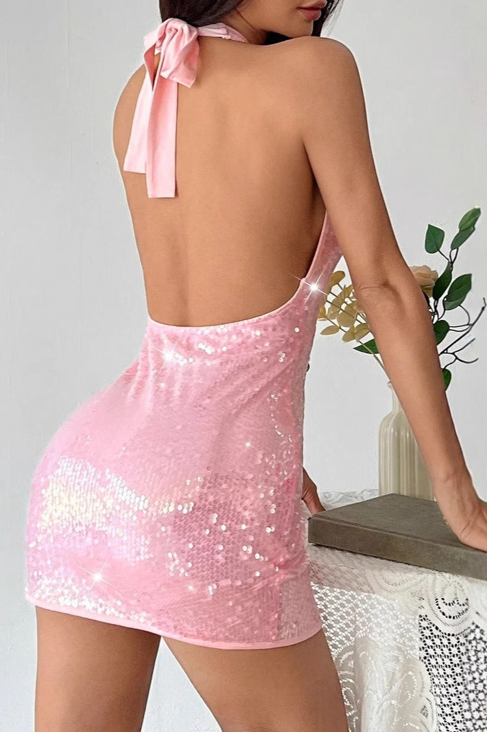Backless Sequin Slip Mini Sequin Dress