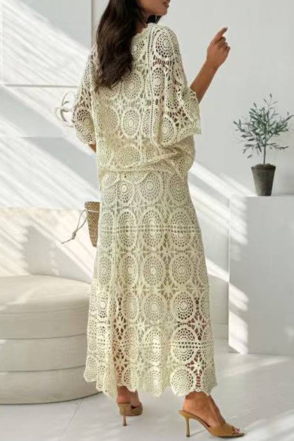 Boho Crochet Lace Two Piece Maxi Dress