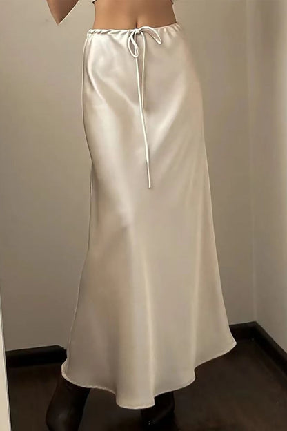 Satin Drawstring High Waist Bodycon Maxi Skirt