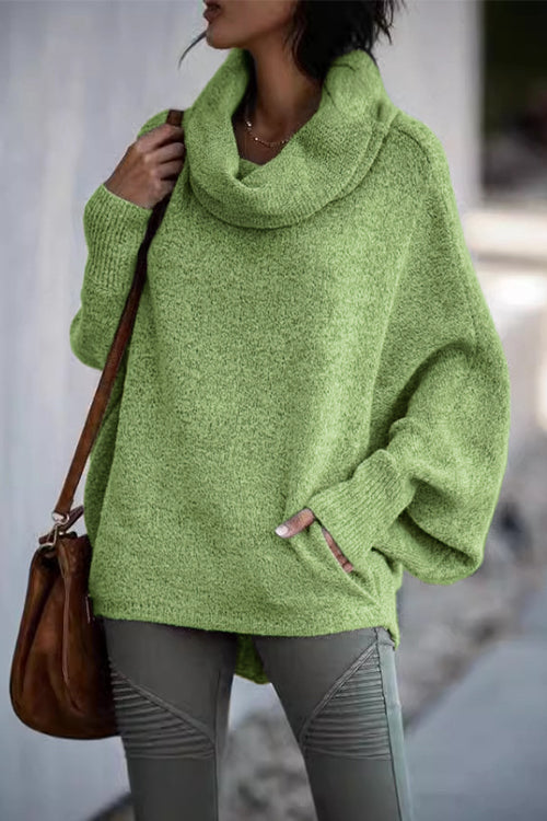 Cowl Neck Batwing Sleeves Loose Sweater