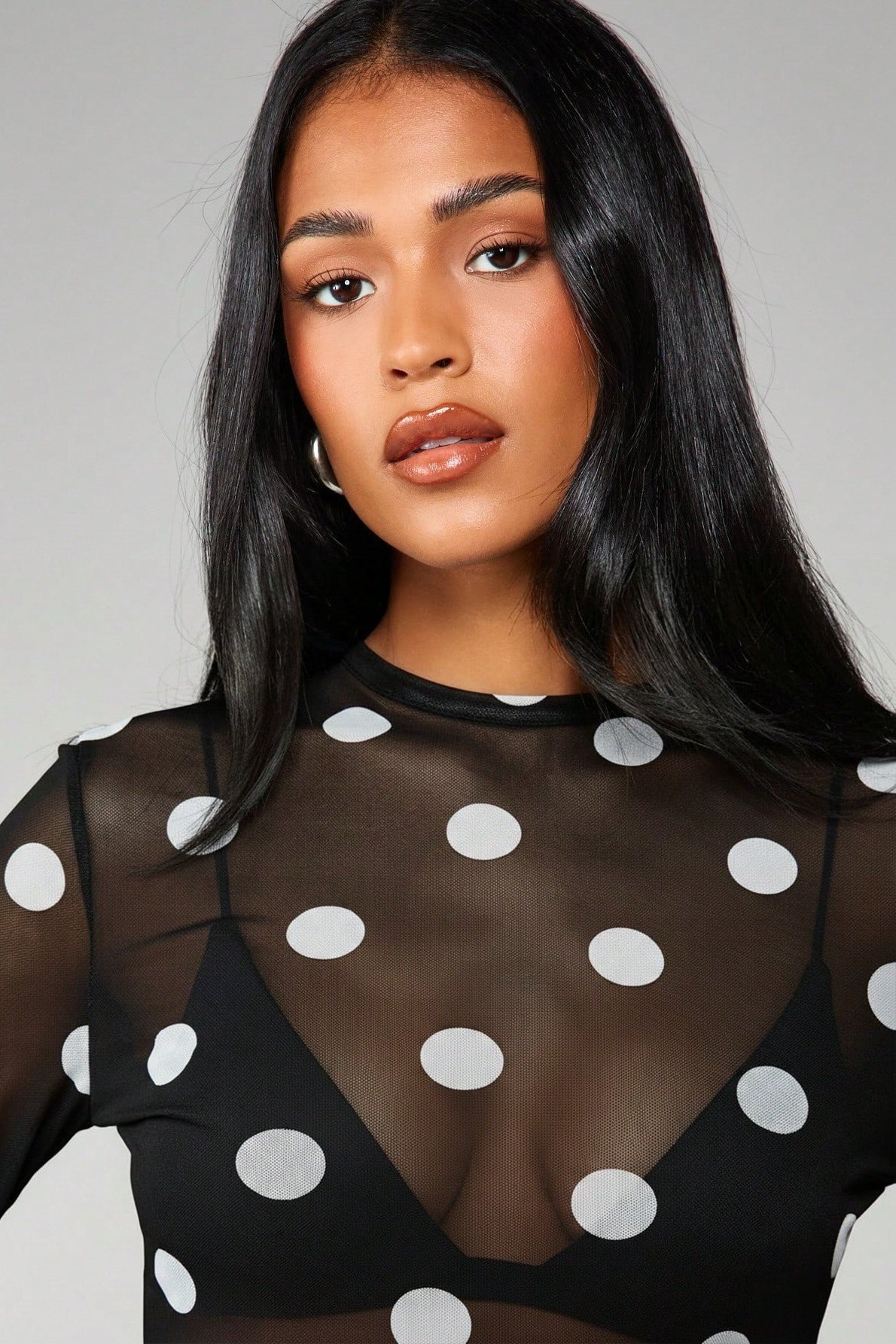 Polka Dot Sheer Mesh Long Sleeve Tee