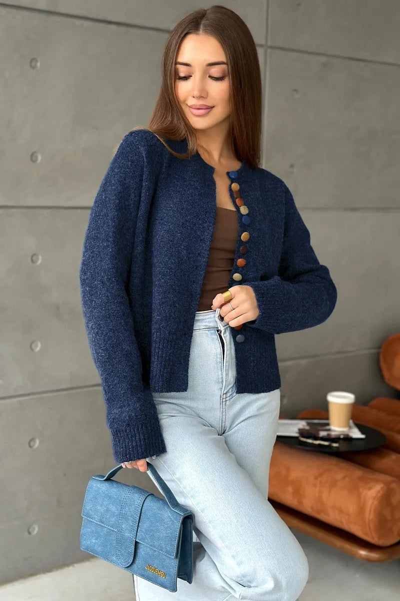 Color Button Knit Cardigan Sweater