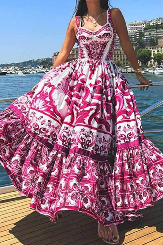Ethnic Print Flowy Maxi Boho Dress