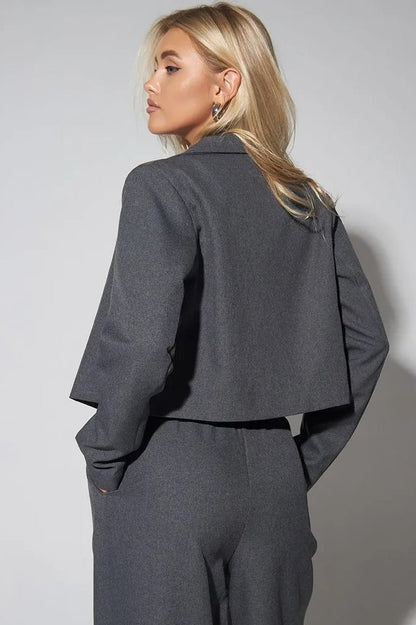 Cropped Fitted Two Piece Blazer Pants Set