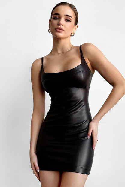 Sultry Mini Faux Leather Slip Dress