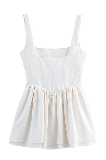 Velvet Square Neck Corset Seam Gathered Fit and Flare Mini Dress