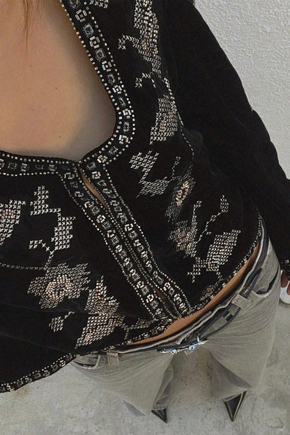 Long Sleeve Embroidered Velvet Jacket