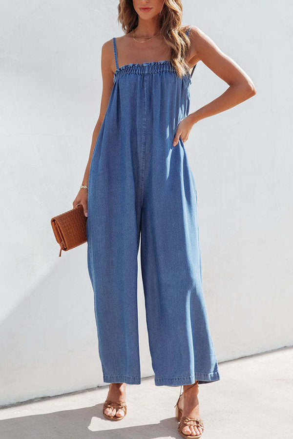 Slender wide-leg pants cropped casual overalls