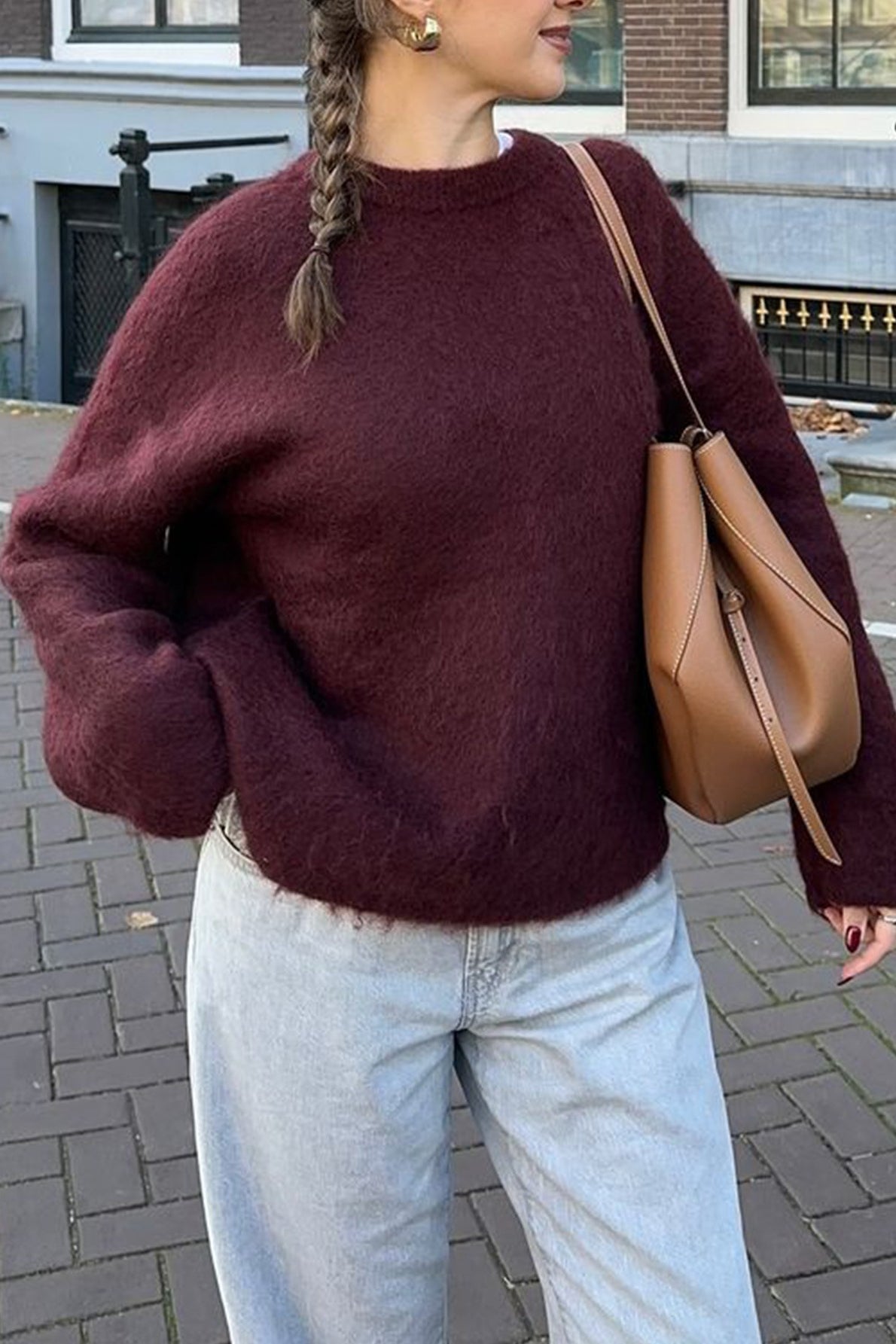 Plain Ribbed Long Sleeve Sweater
