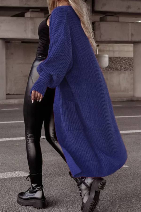 Lantern sleeve loose long knit cardigan