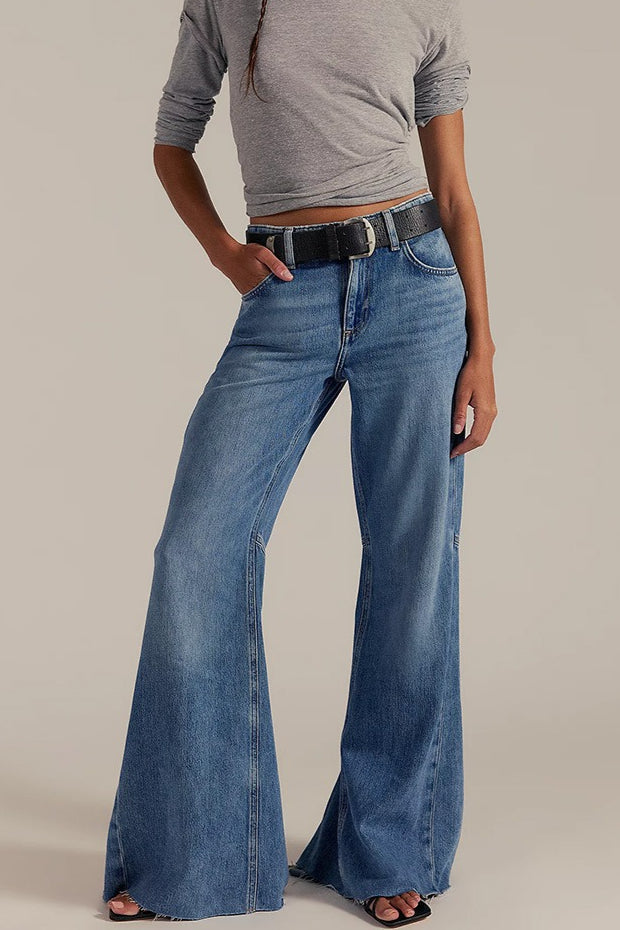 High Waist Patchwork Slim Flare Long Jeans