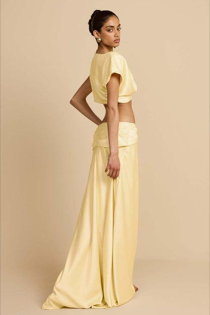 Ruched Panel Strapless Top High Waist Skirt Set