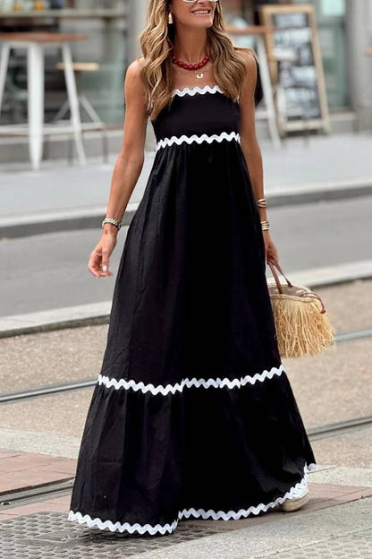 Black & White Ric Rac Trim Strappy Maxi Dress