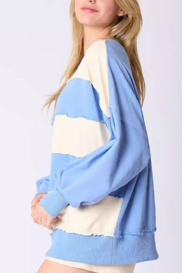 Colorblock Striped Top Casual Loose Long Sleeve Sweater