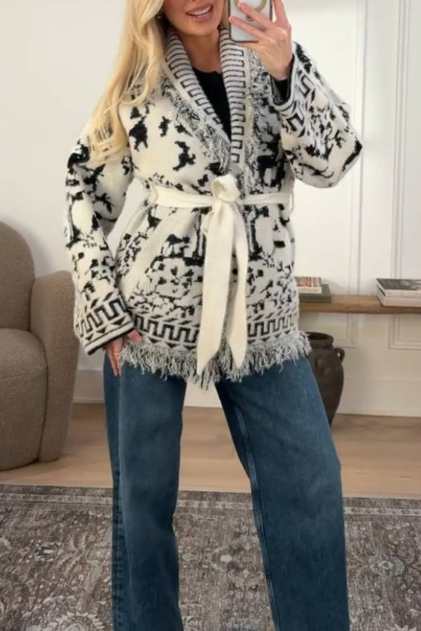 NVLT Knit Fringe Cardigan Sweater