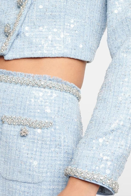Sequin Diamond Button Cropped Jacket
