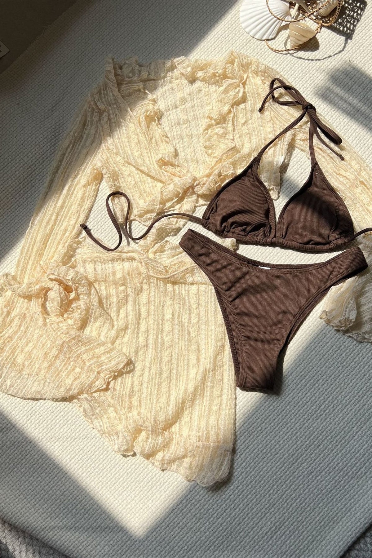 Lace Mesh Asymmetrical Hem Four Piece Swim Set