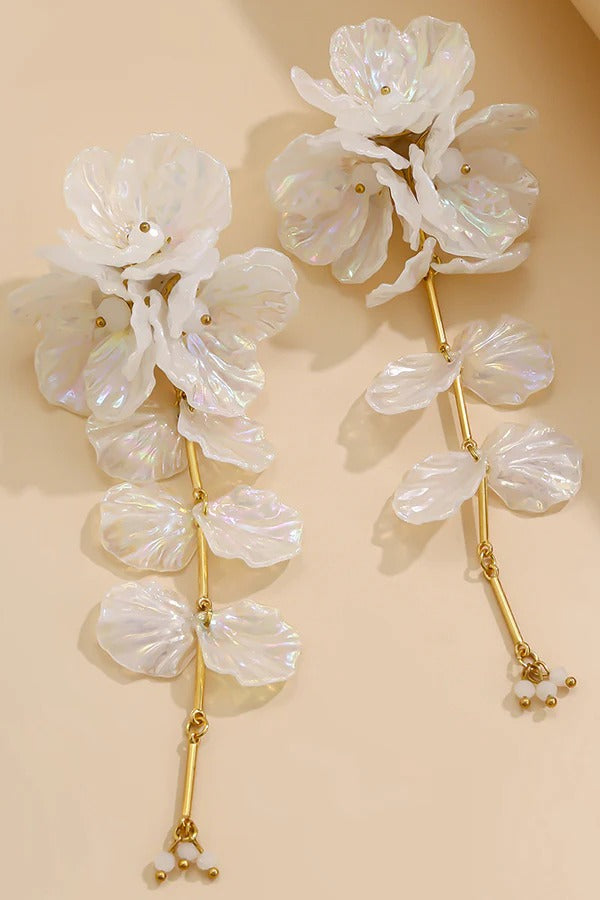 Fashionable Tassel Floral Mermaid Pearlescent Earrings