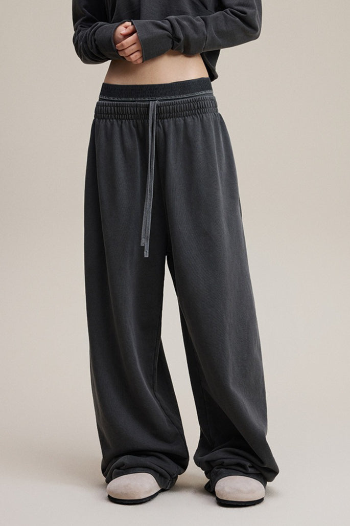 Double Waist Vintage Denim Knit Pants