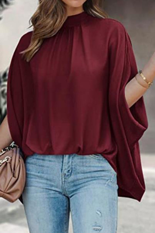 Dolman Sleeve Stand Collar Loose Casual Shirt