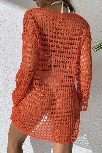 Hollow Out Knit Long Sleeve Cover Up