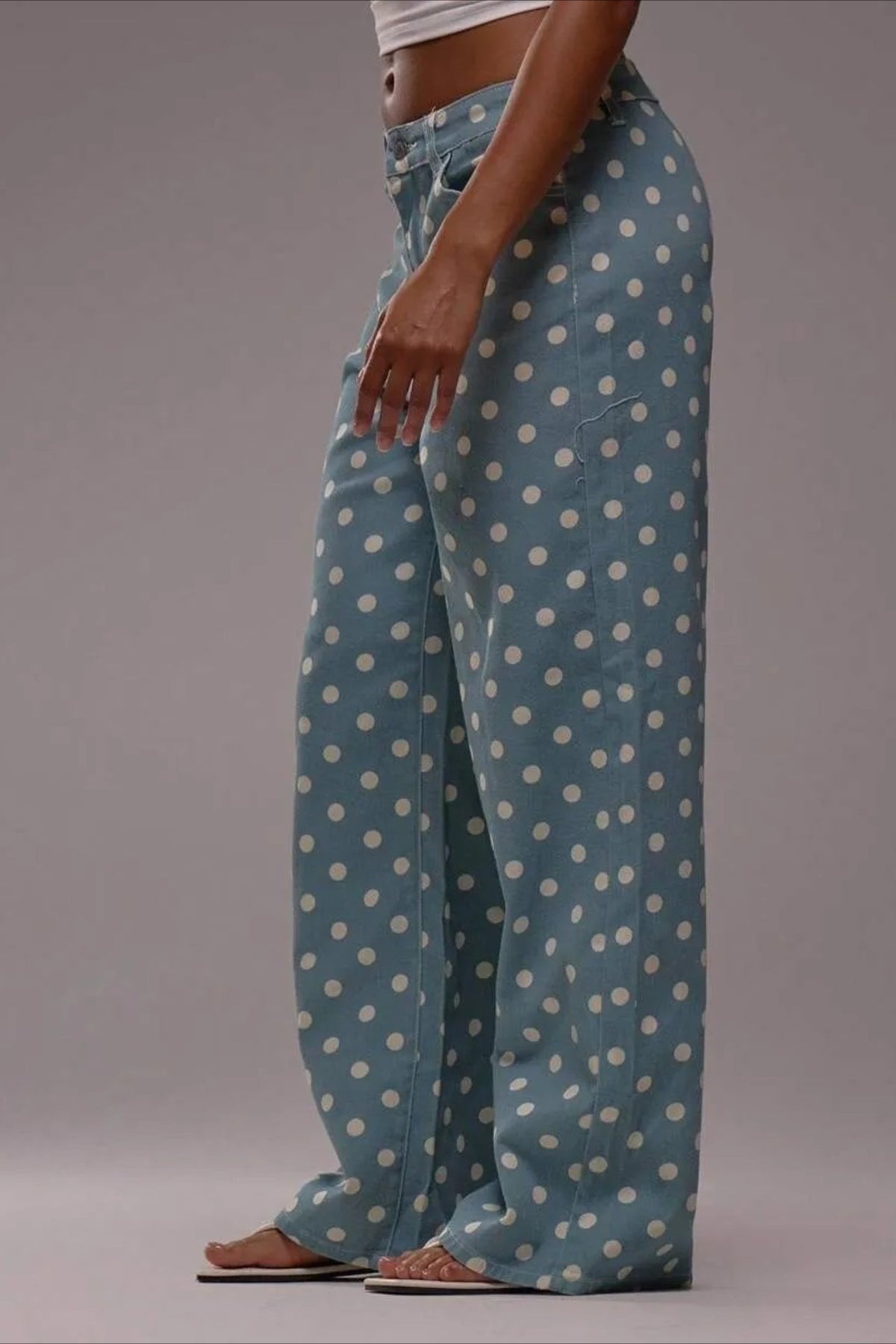 Polka Dot Casual Mid Waist Wide Pants
