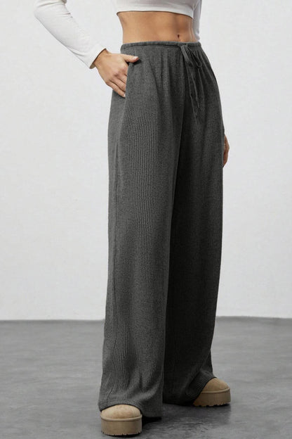 Draped Drawstring Wide Leg Knit Pants
