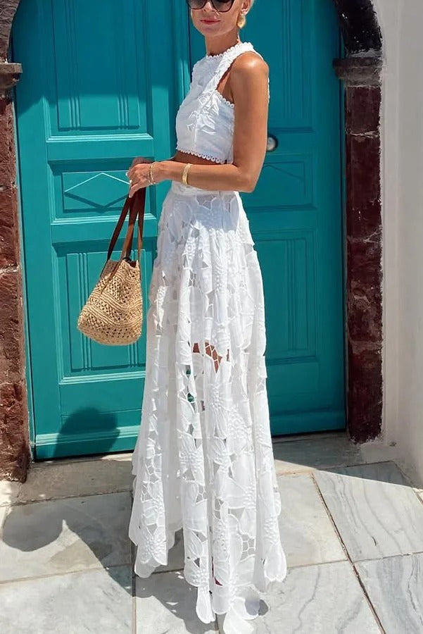 Next Trip Floral Embroidery Crochet Lace Crop Tank Top