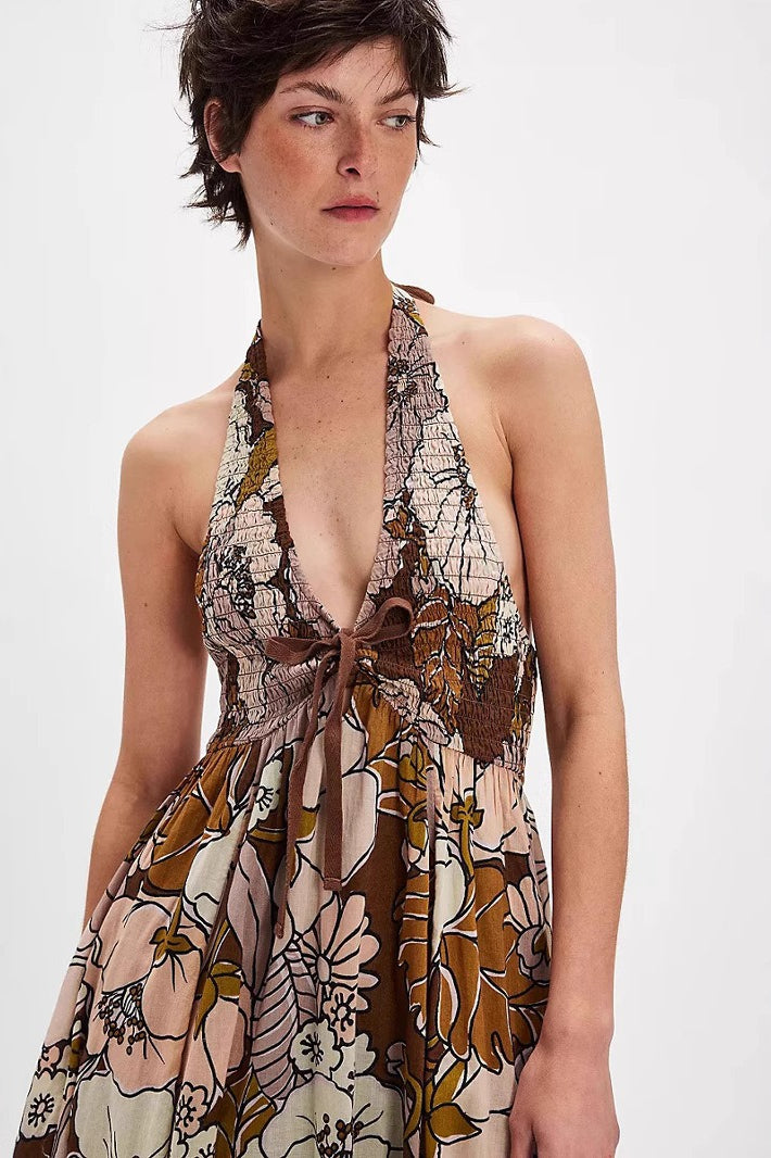 Bayside Floral Print V Neck Cami Chic Boho Dress