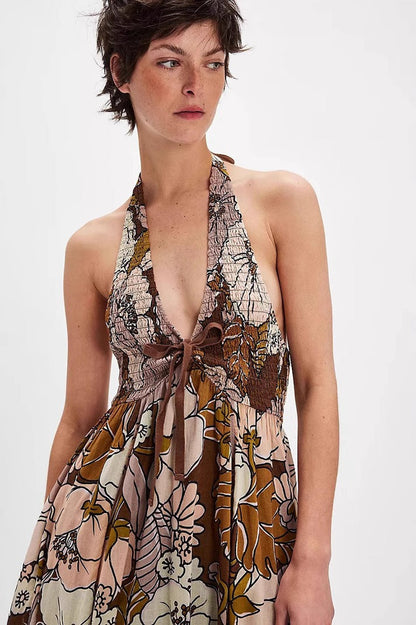 Bayside Floral Print V Neck Cami Chic Boho Dress