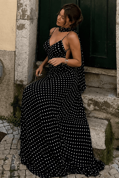 Polka Dot Backless Slim Fit Slip Dress