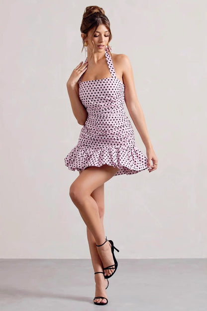 Polka Dot Halter Low Back Birthday Dress