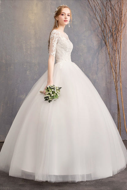 Lace Three Quarter Sleeve Wedding Dress