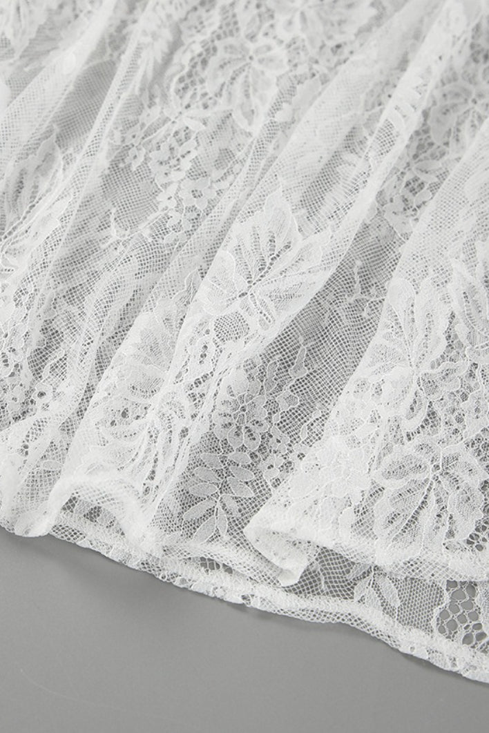 Sexy Sheer Brocade Lace White Jacquard Maxi Skirt