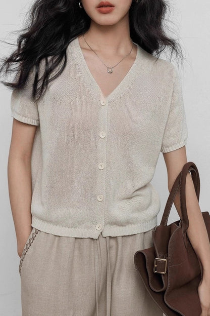 V-Neck Short Sleeve Knit Top