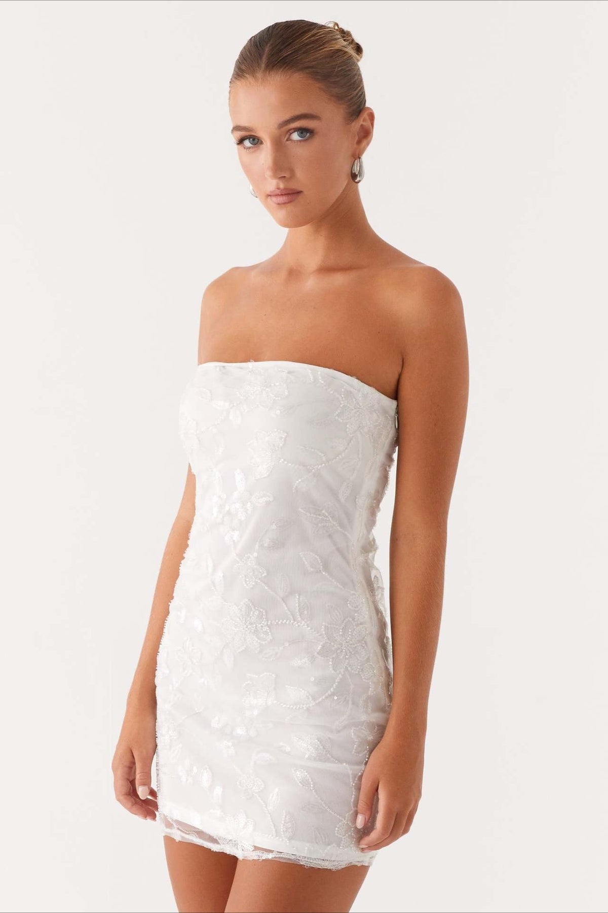 Strapless Sequin Embroidery Bodycon Mini Floral Dress