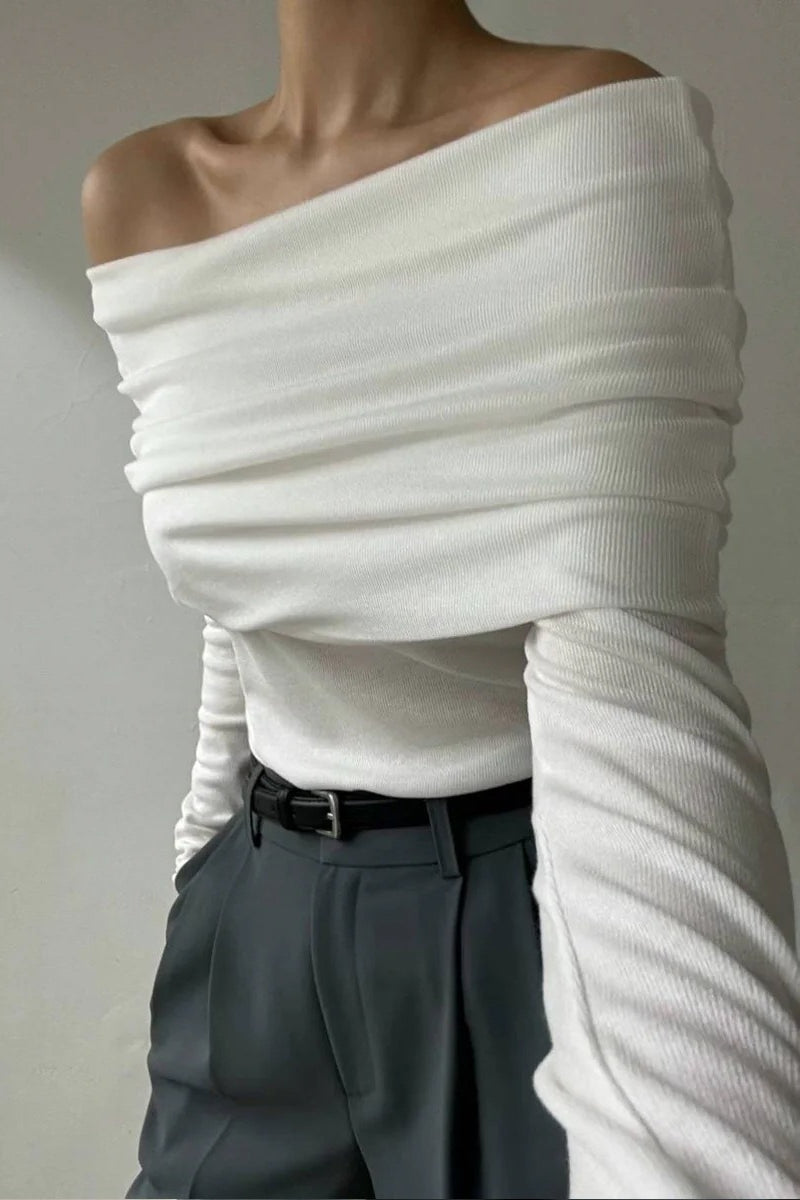 Off Shoulder Slim Knit Sweater