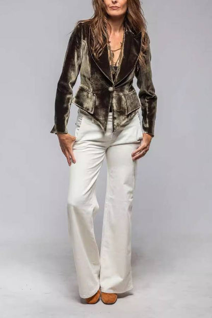 Velvet irregular hem single-button suit jacket